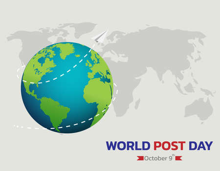 World Post Day with Flying mail paper on the world with world map backgroundのイラスト素材