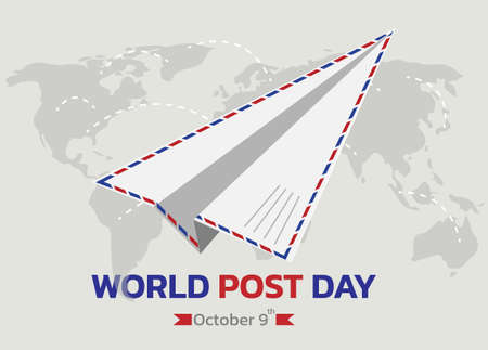 World Post Day with Flying mail paper on the world with world map backgroundのイラスト素材