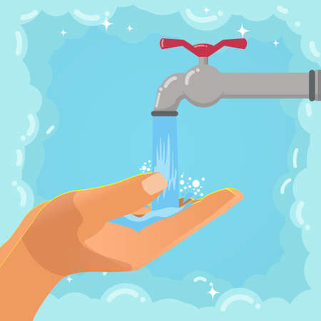 Handwashing day. Handwashing illustration. Water, washing hands, cleaning. Hygiene concept. Vector illustration can be used for healthcare, skincare, hygieneのイラスト素材