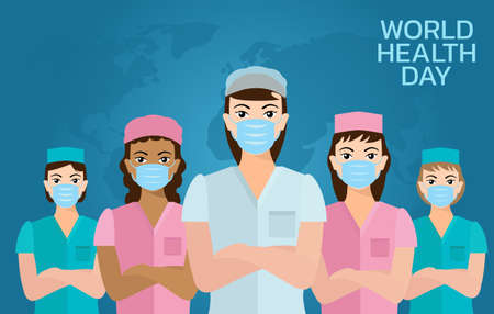 World Health Day is a global health awareness day celebrated every year on 7th April. Vector illustration designのイラスト素材