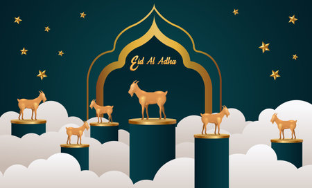 Eid Al Adha Mubarak the celebration of Muslim community festival background design.Vector Illustrationのイラスト素材