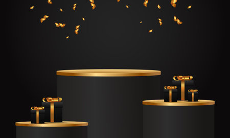 Black Friday Super Sale. Banner, poster on dark background. podium for saleのイラスト素材