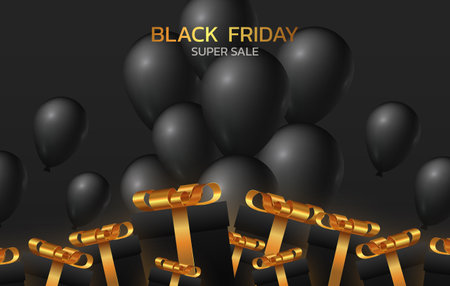 Black Friday Super Sale. Banner, poster on dark background. podium for saleのイラスト素材