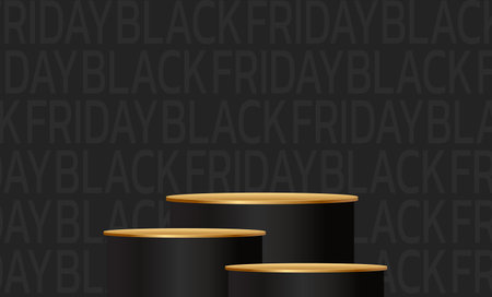 Black Friday Super Sale. Banner, poster on dark background. podium for saleのイラスト素材