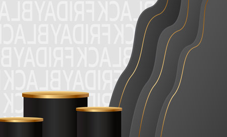 Black Friday Super Sale. Banner, poster on dark background. podium for saleのイラスト素材