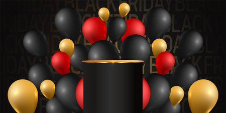 Black Friday Super Sale. Banner, poster on dark background. podium for saleのイラスト素材
