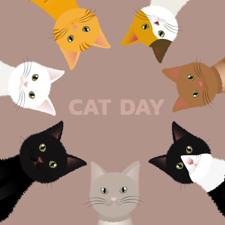 World Cat Day concept.International Cat Day. Holiday concept. Template for background, Web banner, card, posterのイラスト素材