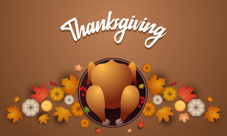 Thanksgiving day banner. Thanksgiving Day, festive dinner concept. Vector illustration for postcard, banner, card, poster, background.のイラスト素材