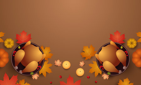 Thanksgiving day banner. Thanksgiving Day, festive dinner concept. Vector illustration for postcard, banner, card, poster, background.のイラスト素材