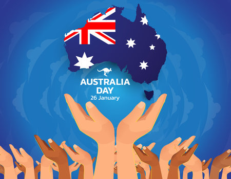 Happy Australia day. background design banner and flyer, postcard, celebration. Vector illustration.のイラスト素材