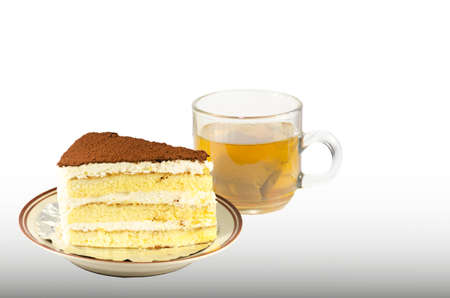 Tiramisu Cake with hot teaの写真素材