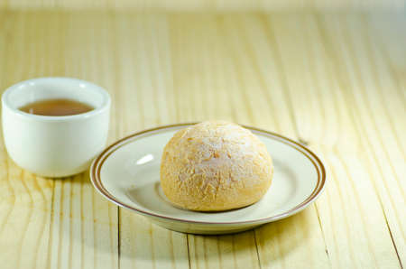 Soft bun bread with teaの写真素材