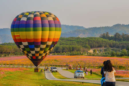A balloon is a flexible bag that can be inflated with a gas, such as helium, hydrogen, nitrous oxide, oxygen, or air.のeditorial素材