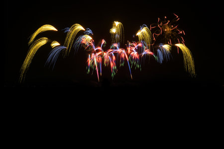 Colorful Fireworks Isolated on black sky background.