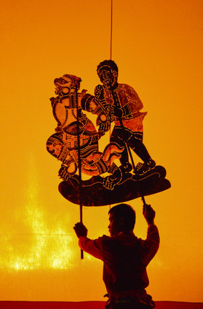 The Grand Shadow Play. Thai shadow puppet art at Rachaburi province, Thailand.の素材