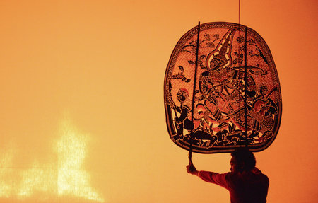 The Grand Shadow Play. Thai shadow puppet art at Rachaburi province, Thailand.の素材