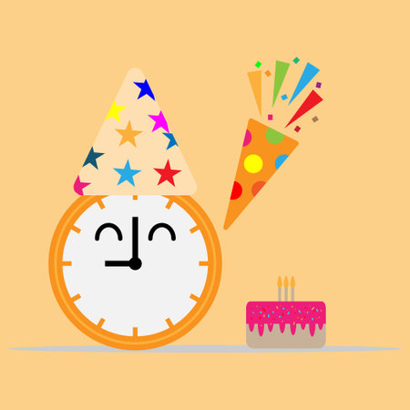 vector Birthday celebration time flat style .clock icon
