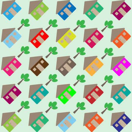 illustration House and tree pattern flat icon wallpaper styleのイラスト素材