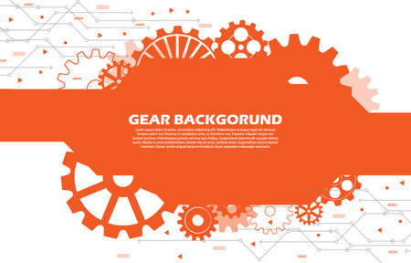 Abstract gear wheel pattern on orange technology backgroundのイラスト素材