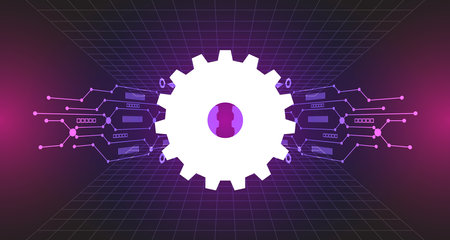 Gear wheel pattern on powder circuit, electronic light line on background.EP-18.Hi-tech communication concept innovation background vector illustrationのイラスト素材