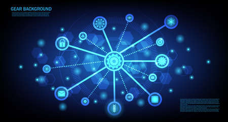 Innovations systems connecting gear devices. Future technologies in automatics cog wheel systems and computers.EP3.Hi-tech communication concept innovation background vectorのイラスト素材
