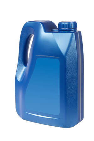 blue plastic oil can isolated on whiteの写真素材