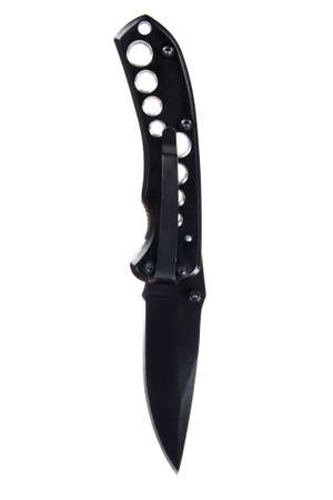 sharp folding knife isolated on whiteの写真素材