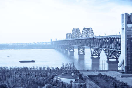 the yangtze river bridge at the jiujiang city in Chinaの写真素材