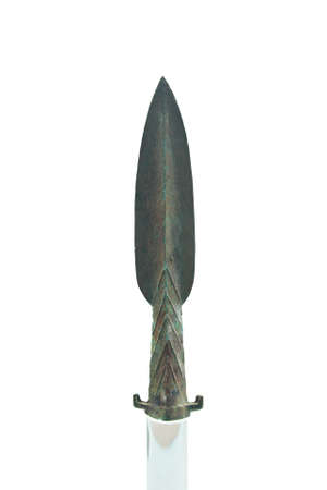 two ancient bronze spear with white backgroundの写真素材