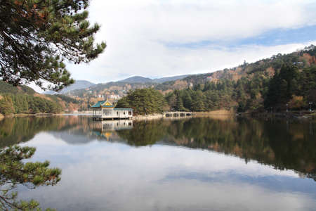 mountain lake at autumn in lushan,Chinaの写真素材