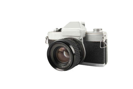 a classic manual 135 film camera isolated on whiteの写真素材