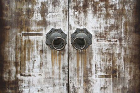 oriental traditional wood door and knockerの写真素材