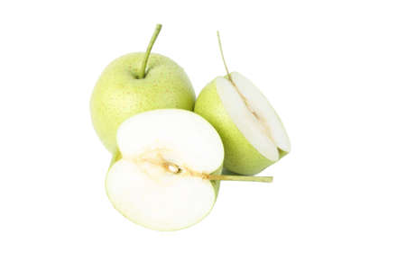 green pears isolated on white background の写真素材
