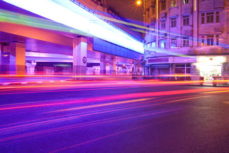 the light trails on the modern highway background in shanghai ,Chinaの写真素材