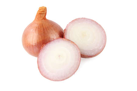 fresh onions isolated on white backgroundの写真素材