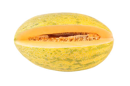 cut melon isolated on whiteの写真素材