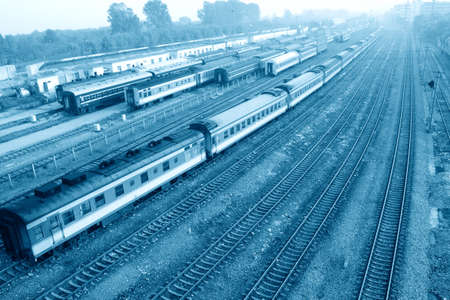 some train cars in need of repair on the depotの写真素材
