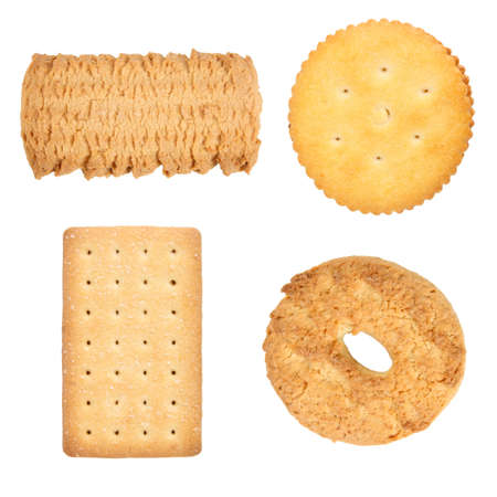 four assorted  biscuits isolated on whiteの写真素材