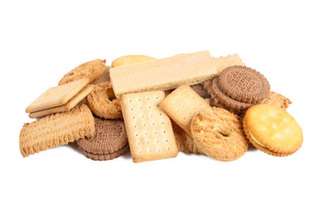 a pile of  assorted biscuits with white backgroundの写真素材