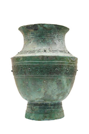 bronze drinking vessel(zun),it is decorated with string designs in relief,motifs of one-legged monsters,string pearls and beast-mask motifs.の写真素材