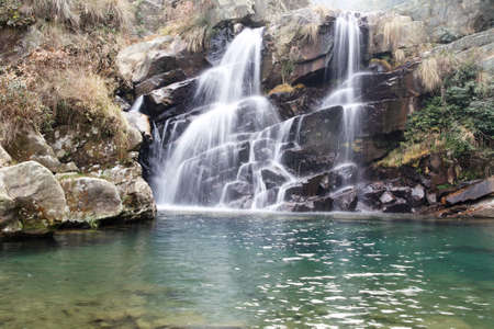 double falls in the autumnの写真素材