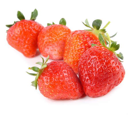five strawberries with white background の写真素材