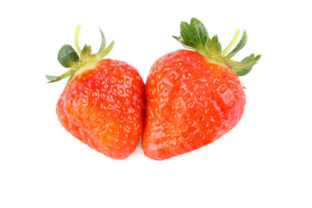 two strawberries with white backgroundの写真素材