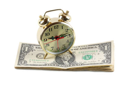 time is money,golden alarm clock and dollar.の写真素材
