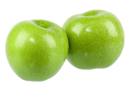 two green apple isolated on whiteの写真素材