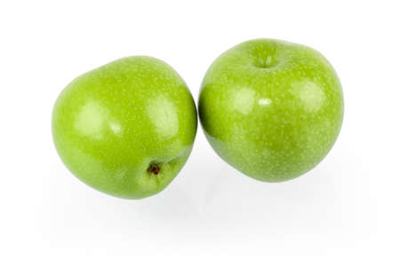 two green apple isolated on whiteの写真素材