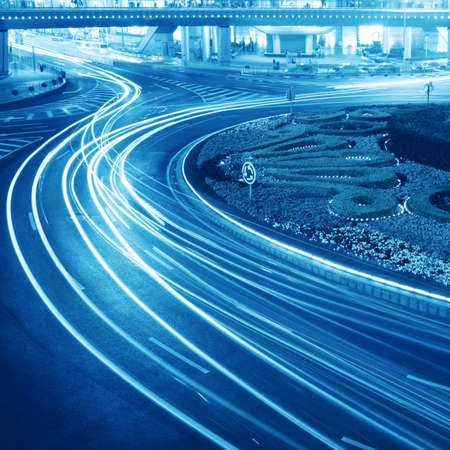 light trails on the street in shanghai ,China. の写真素材