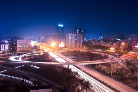 night traffic of grade separation bridge ,Chinaの写真素材