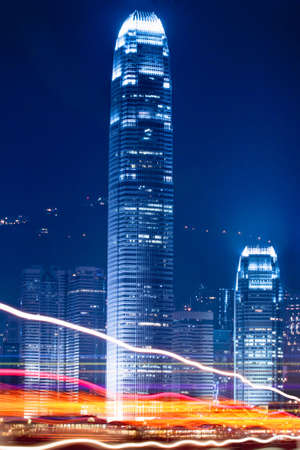 night view of hong kong at victoria harborの写真素材