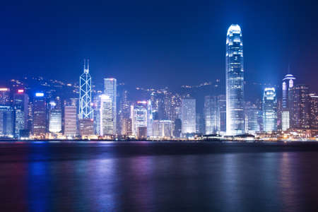 night scenes of Hong Kong at victoria harbourの写真素材
